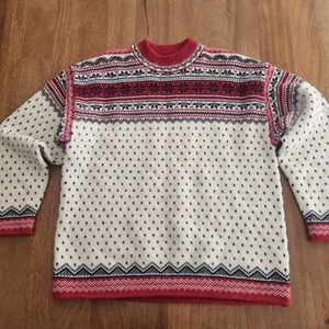 Lands End Vtg. Unisex Holiday Fair Isle Wool Pullover Sweater Medium - Picture 1 of 6