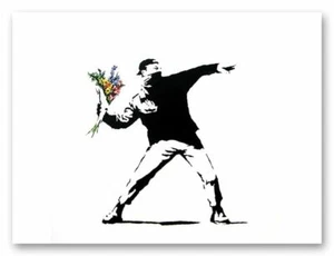 BANKSY-FLOWER THROWER chucker QUALITY CANVAS Print 45cm Graffiti Poster - Picture 1 of 1