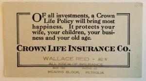 Vintage Ink Blotter Paper Advertising Crown Life Ins Wallace Reid Petrolia  E1B - Picture 1 of 2