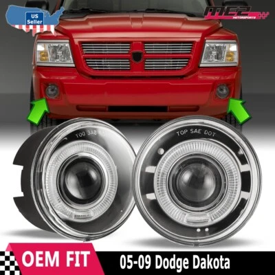 Fog Lights Fit 2005-2009 Dodge Dakota Replacement Halo Projector Clear Lens Lamp - Image 1 of 4