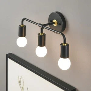 Aplique de pared negro y dorado de 3 luces-moderno minimalista baño tocador p... - Imagen 1 de 3