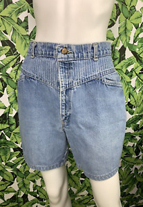 Vintage 90s Sunset Blues Chic Jean Shorts Women's Size 28 High Waisted Pinstripe