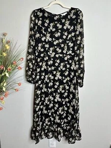 NWT ASOS Emory Park Dark Ditsy Floral Long Balloon Puff Sleeve Midi Dress SZ M - Picture 1 of 11