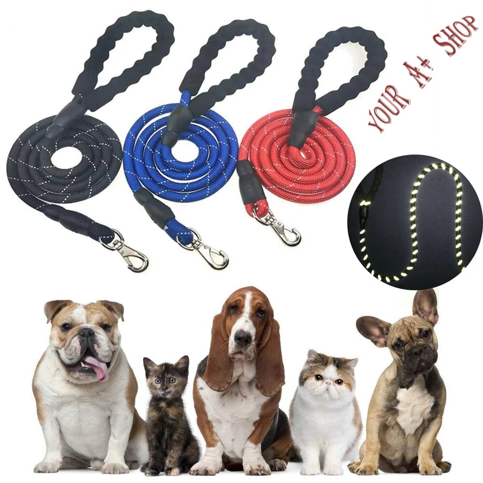 Cuerda reflectante de nailon para perros de 5 pies con correa de plomo para perros para pasear Foto 1 de 4