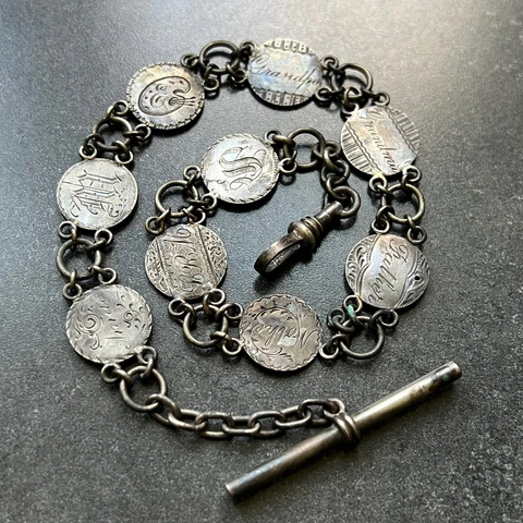 Family Tree Seated Liberty Love Token Toned Watch Fob w/ Capped Bust Half Dime Cover