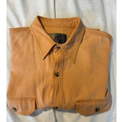 复古 The Territory Ahead 真丝混纺纹理短袖纽扣休闲 XL — 第 1/4 张图片