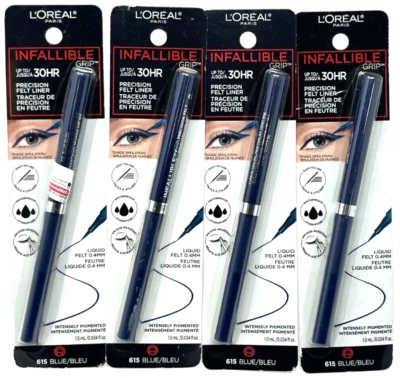 (4) Loreal Infallible Grip Precision Felt Liner 0.034 fl oz Ea Sealed 615 - Blue - Image 1 of 3
