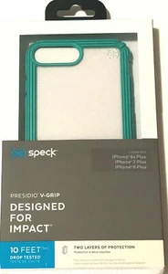 Speck Presidio V-Grip Case for iPhone 8/7/6s Plus -Clear/Caribbean Blue #7731 - Picture 1 of 3