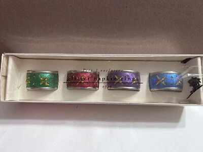 Sets of 4 Jeweled Pier 1 Glitter Napkin Rings Christmas Nickel Plated NIB - Изображение 1 из 4