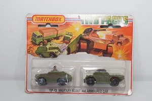 A94 1:60 3 INCH MATCHBOX LESNEY TWO PACKS TP-13 MILITARY SCOUT ARMOURED CAR MIB - Picture 1 of 9
