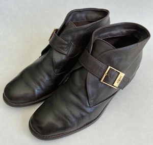 ETIENNE AIGNER Women's 7.5 M Dark Brown Leather Ankle Boot Bootie Buckle Strap - Picture 1 of 11