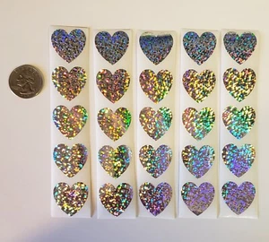 25 HEART STICKERS/HOLOGRAPHIC HEART STICKERS/VALENTINES DAY HEART STICKERS - Picture 1 of 8