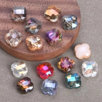 10pcs Glossy 12mm Four Leaf Clover Flower Faceted Crystal Glass Loose Beads - Image 1 of 3