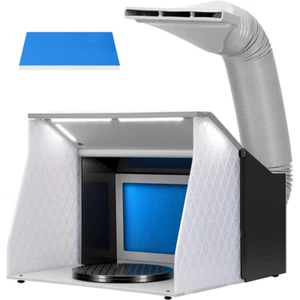 Airbrush Paint Spray Booth Kit Dual Fans w/ 4 LED Lights Turn Table, Filter Hose - Picture 1 of 7