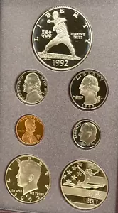 1992 S Prestige Proof Set Olympics 90% Silver Dollar 7 US Coins OGP & COA #2176 - Picture 1 of 12