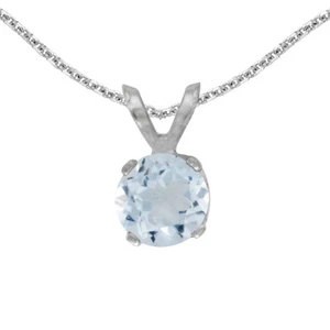14k White Gold 5 mm Round Aquamarine Pendant with 18" Chain - Picture 1 of 3