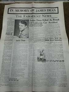 repo 1980s  JAMES DEAN DEATH Fairmount news Newspaper OCT 7, 1955  - Picture 1 of 9