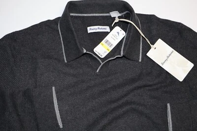 Tommy Bahama Polo Shirt Long Point Knit Charcoal Grey New LS $168 2XLT - Image 1 of 4