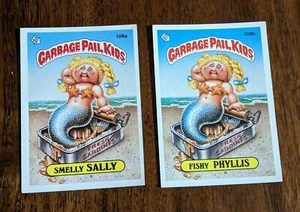 (2 CARDS) Topps 1986 Garbage Pail Kids SMELLY Sally #108a + FISHY Phyllis #108b - Picture 1 of 2