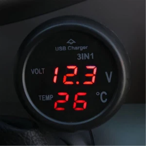 Voltmetro digitale LED per auto 3 in 1 12/24 V + termometro + caricatore USB - Zdjęcie 1 z 20