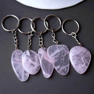 Natural Smooth Rose Quartz Key Chains Worry stone Keychain ,Tumble Key chain - Picture 1 of 11