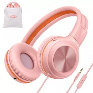 Kidsheadphones For Girls With Mic For School Travel Safe Volume Limiter 85db/94d - Picture 1 of 8