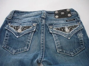 MISS ME Denim Girls Crystals Stretch Embellished Low Rise Capri Blue Jeans 14 - Picture 1 of 10