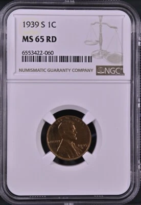 1939-S 1C RD Lincoln Wheat One Cent NGC MS65RD   6553422-060 - Image 1 of 2