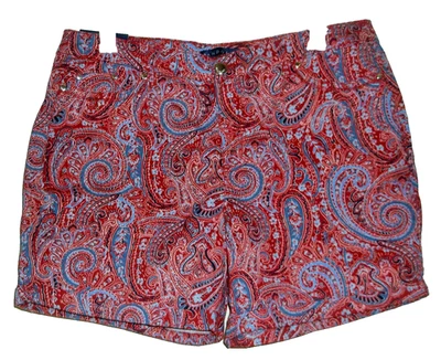 Nuevo con etiquetas Pantalones Cortos Bandolino Rojo Paisley Calce Moderno AMY Puños 14 Foto 1 de 3