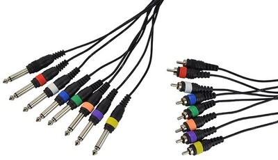 COBRA 8 Way Cable Loom ¼" Jack to Phono With Colour Coded Plugs 3m Lead Length