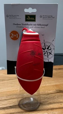 HUNTER Outdoor Trinkflasche mit Silikonnapf Rot/Transparent 550 ml/20 cm NEU - Bild 1 von 4
