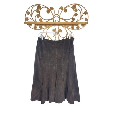 NUEVO Ann Taylor Marrón Gamuza Cuero Falda Línea A Western Boho 8 Foto 1 de 4