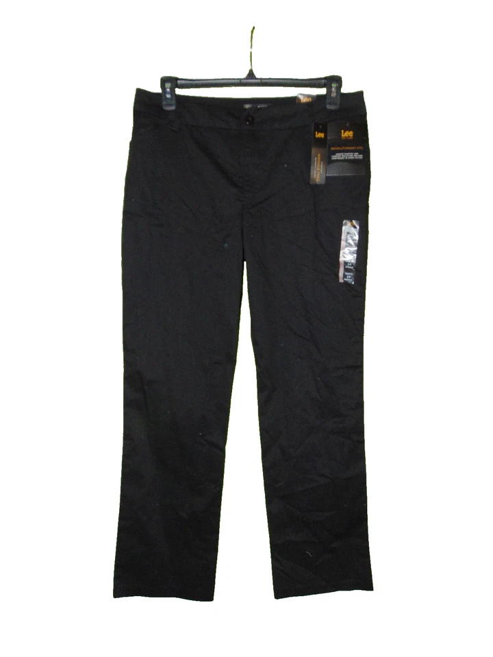 Lee Wrinkle Pants Womens 14 Med Black Khaki Straight Leg Relaxed Fit