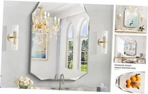 26"x38" Frameless Mirror, Arched Mirror with Diamond-Shaped Beveled - Picture 1 of 8