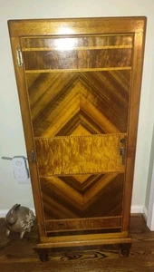 Antique Petite Victorian Art Deco Mahogany Cupboard Cabinet Shelves Inlay Wood - Picture 1 of 8