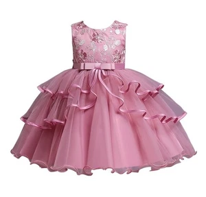 Pink princess puffy dress toddler girls gown floral embroidery size 5 Age 4-5 Yr - Picture 1 of 8