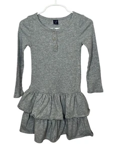 Gap Dress Baby Girls Tiered Ruffles Size 4 Kids Long Sleeve Casual Gray Ribbed - Picture 1 of 12