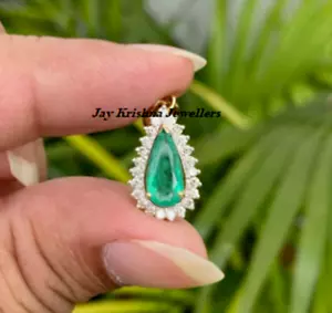 14K Gold Smaragd Edelstein Anhänger Rose Schnitt Diamant Zierliche Geburtstag - Bild 1 von 3
