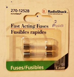 2 of 6 Amp Glass Fast Acting Fuses 250VAC 1-1/4" x 1/4" 270-1252B RadioShack - Picture 1 of 3