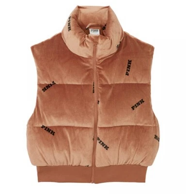 Chaleco acolchado corto de terciopelo acanalado rosa Victoria Secret Foto 1 de 3