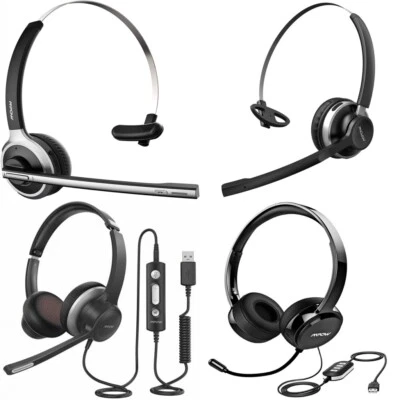 Mpow USB Noise Cancelling Mic PC Phone Headset Bluetooth Headphones Call Centrer