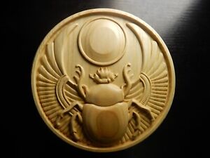 Wood carved picture wall decoration plaque. Egyptian scarab. Perfect gift