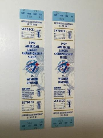 1992 Toronto Blue Jays baseball 2 unused American League Championship tickets Cover