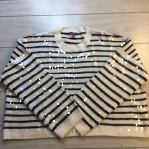 Vince Camuto Women’s Sequin Sweater Sz XL White Black NWT - Picture 1 of 9