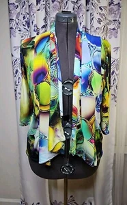 Women’s Peck & Peck Colorful Open Cardigan Stretch Size M Hippy Unique - Picture 1 of 8