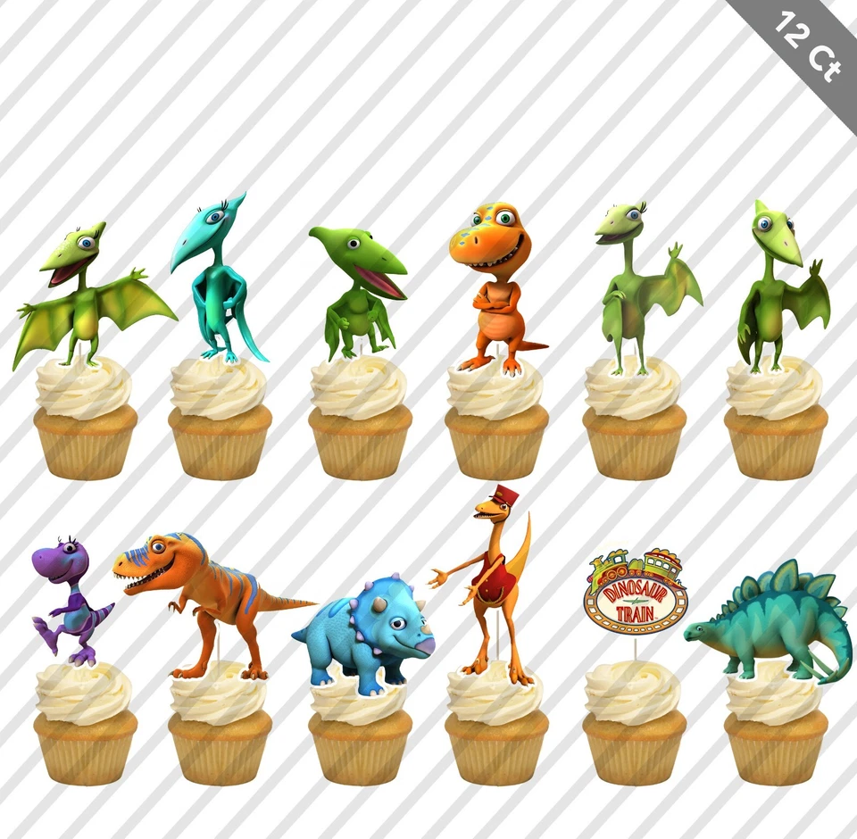 12 Dinosaurios Tren Cupcake Topper T Rex Azul Dinosaurios Favor Fiesta Cumpleaños Foto 1 de 1
