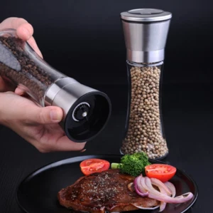 Edelstahl Pfeffermühle Glas Flasche Glas Salz Zucker Gewürzmühle  - Bild 1 von 3