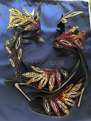 2995$ Sergio Rossi Crystal Rhinestone Floral Multigold High Heel Sandal EU37/US7 - Image 1 of 4