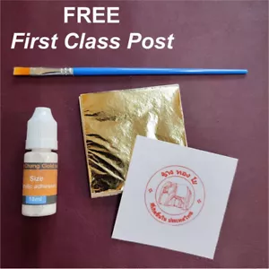 100 Gold Leaf Sheets Kit 7cm x 7cm 10ml Size Adhesive Brush For Arts & Crafts - Picture 1 of 5