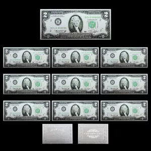 10pcs US Commemorative Banknotes Two Dollars Silver Plastic Cards Collectibles - Picture 1 of 6